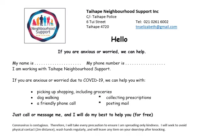 Taihape Neighbourhood Support Flyer
