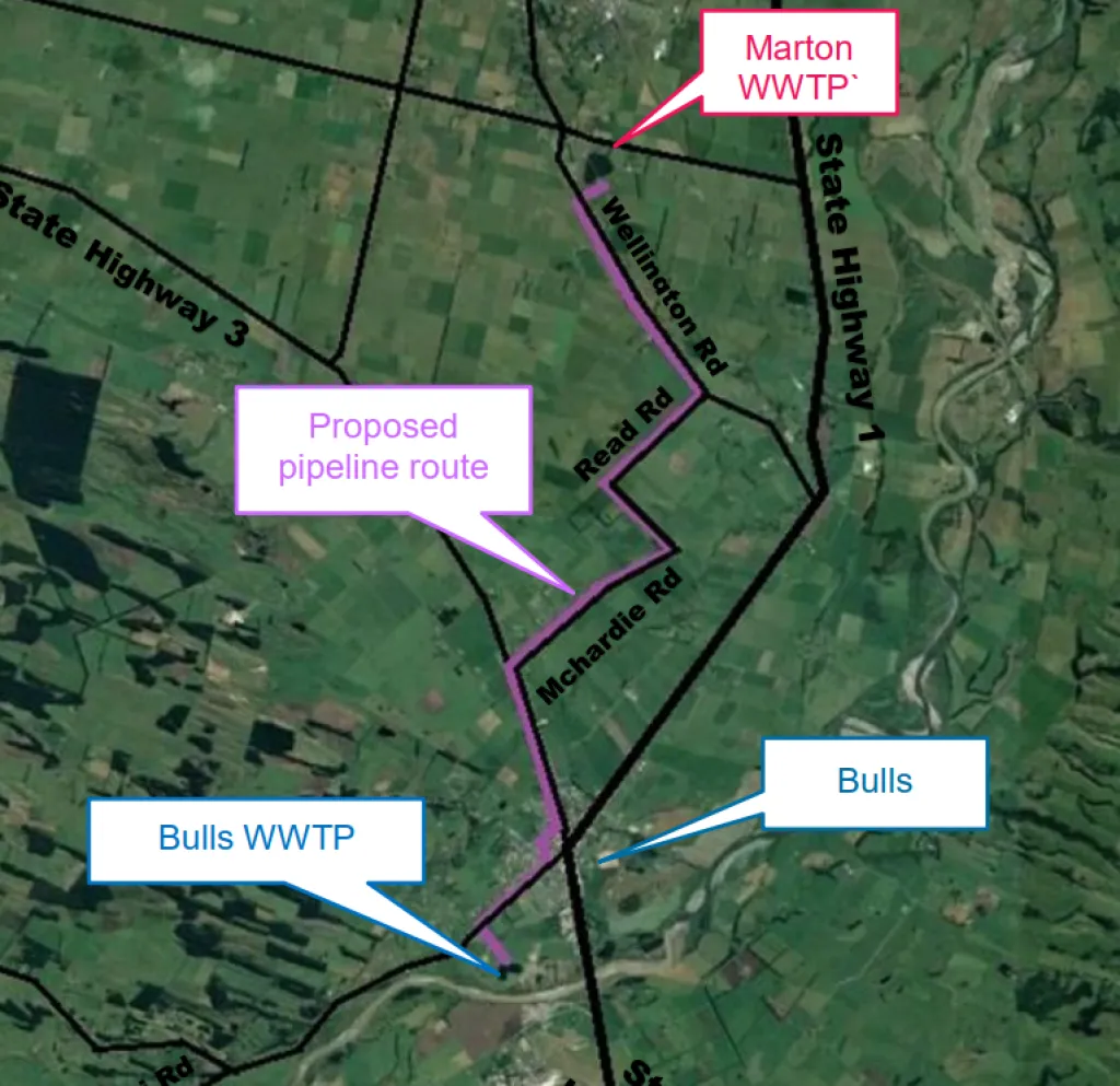 Marton to Bulls wastewater treatment route